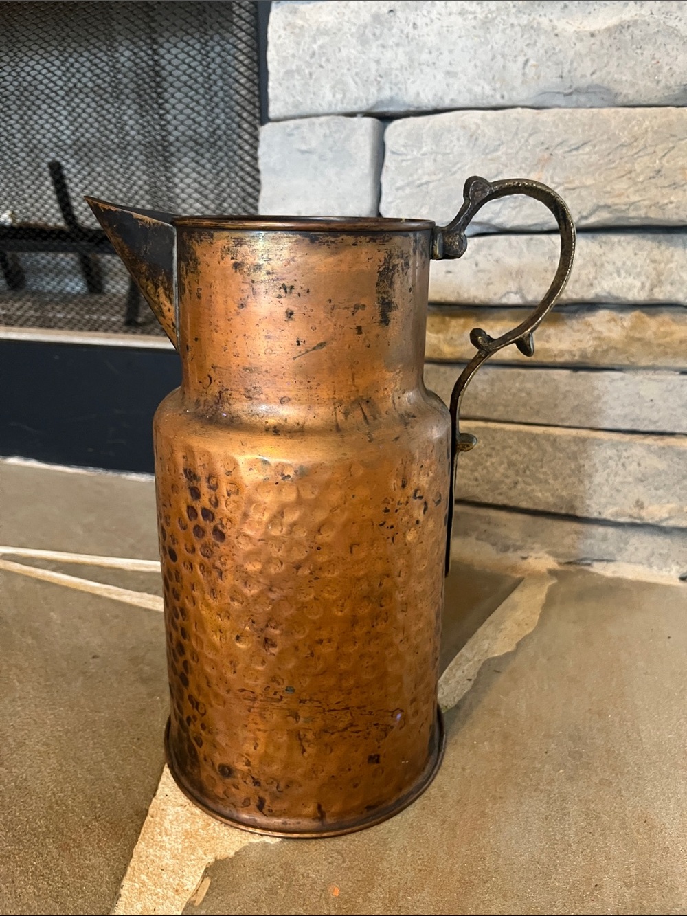 Houston International Hammered Copper Pitcher with Ornate Handle